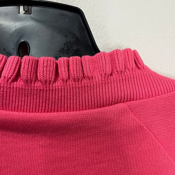 Talbots Pink Ruffle Neck Sweatshirt L 100% Cotton Button Detail Preppy Cozy Chic - Picture 7 of 9